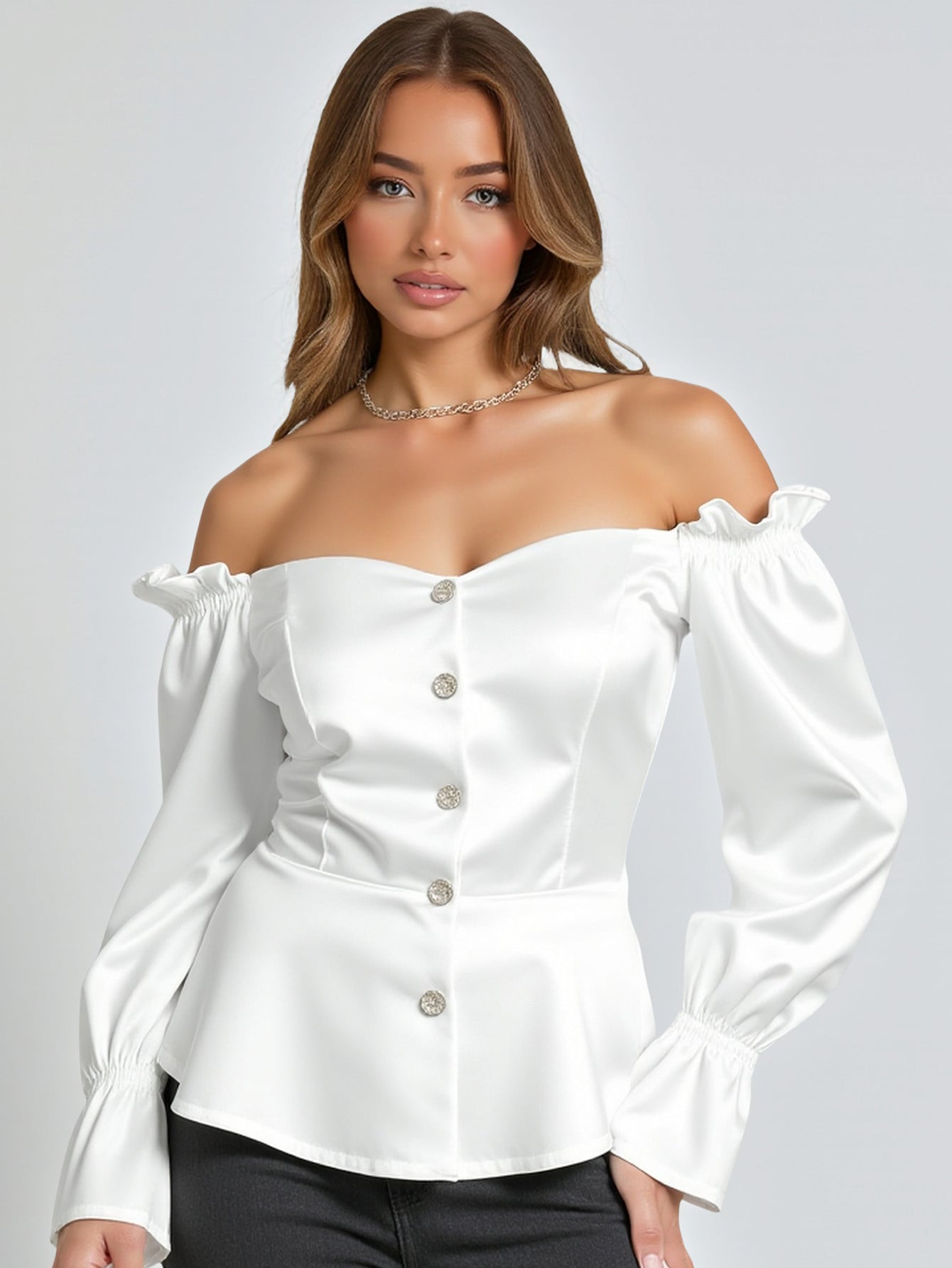 European and American autumn and winter new French colored sexy off-shoulder shirt with collar fashion cross-border wholesale top for women