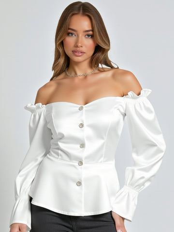 European and American autumn and winter new French colored sexy off-shoulder shirt with collar fashion cross-border wholesale top for women