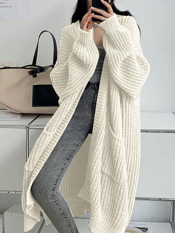Autumn Sweaters 2025 Women's Casual Plain Rib Knit Long Sleeve Open Front Pockets Daily Long Sweaters