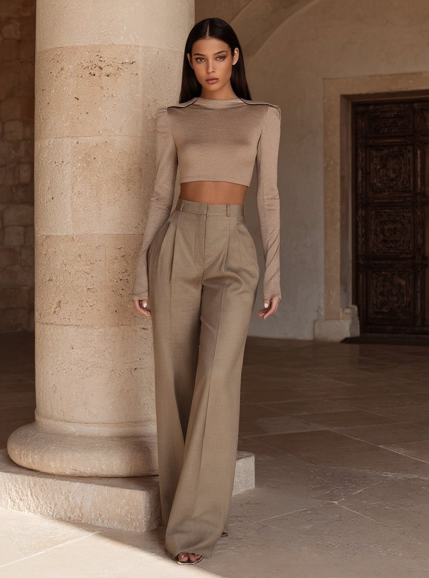 Autumn Pants 2025 Women's Daily Decent Plain Wide Leg High Waist Folds Office Lady Pants