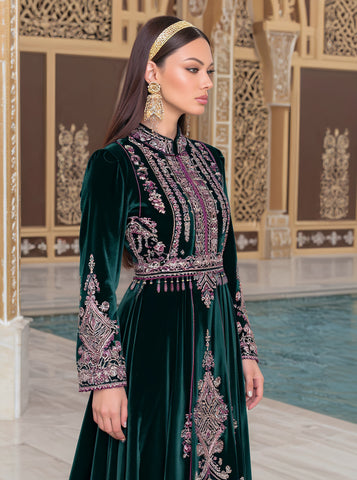 Autumn Long A-Line Dress Regular Fit Qipao Collar Straight Sleeve Casual Style Muslim Fashion Women's Dress