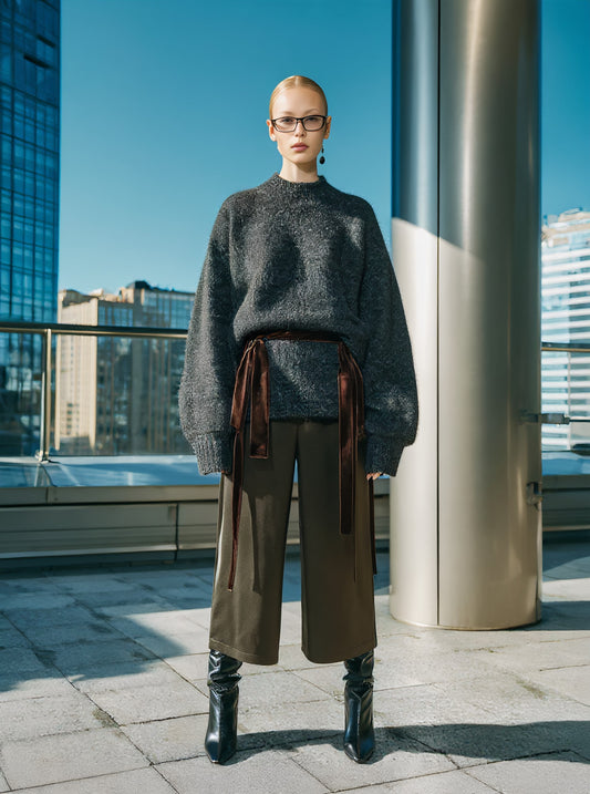 Loose Fit Long Sleeve Round Neck Sweater Casual Style Straight Tube Sleeve Regular Length Women's Top Autumn Fashion