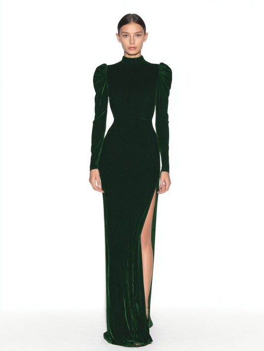 Casual Mid-Length A-Line Dress High Collar Bubble Sleeves Body-Fitting Autumn Fashion Women's Clothing Dress