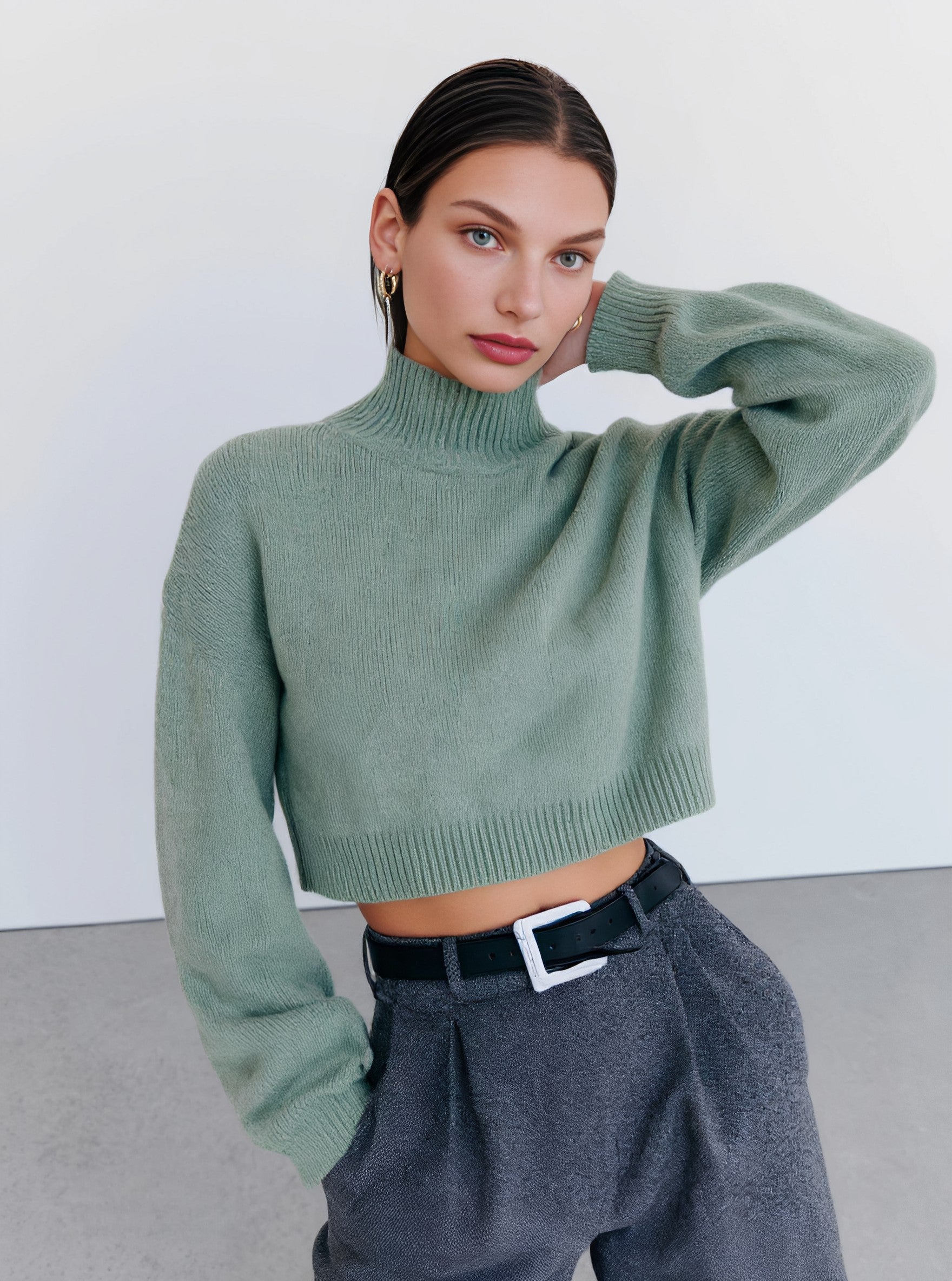 Winter Sweater Long Sleeve Turtleneck Fit Body Straight Tube Cuff Casual Style Regular Length Women's Top Fashion Clothes