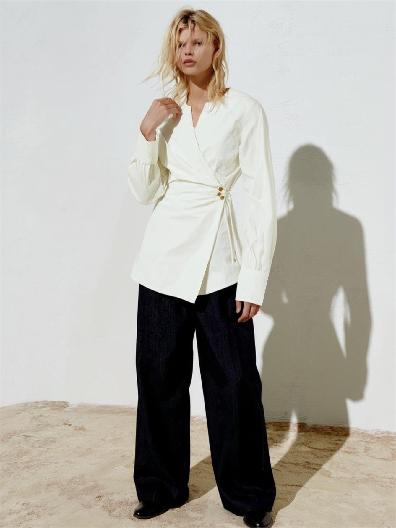 Autumn Shirts 2025 Women's Elegant Plain Long Sleeve Split Neck Nipped Waists Fitting Slim Office Lady Shirts