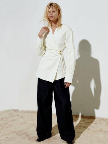 Autumn Shirts 2025 Women's Elegant Plain Long Sleeve Split Neck Nipped Waists Fitting Slim Office Lady Shirts