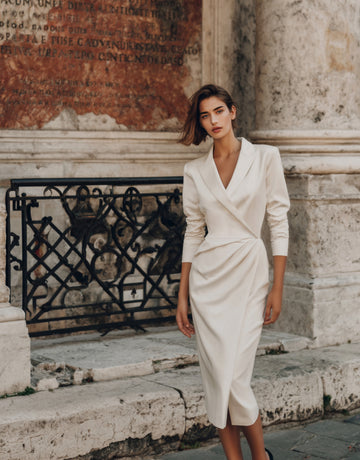 Women's Dress Autumn Elegant 2025 Plain Lapel V-Neck Long Sleeve Wrap Tie Waist Slim Fit Midi Business Dress