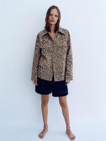 Women's Lightweight Jackets Autumn Winter Leopard Print Long Sleeve Lapel Daily Jackets