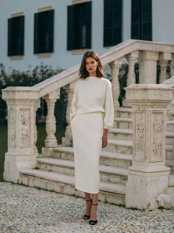 Women's Dress Autumn Elegant 2025 Plain Boat Neck Lantern Sleeve Straight Slim Fit Midi Evening Formal Dress