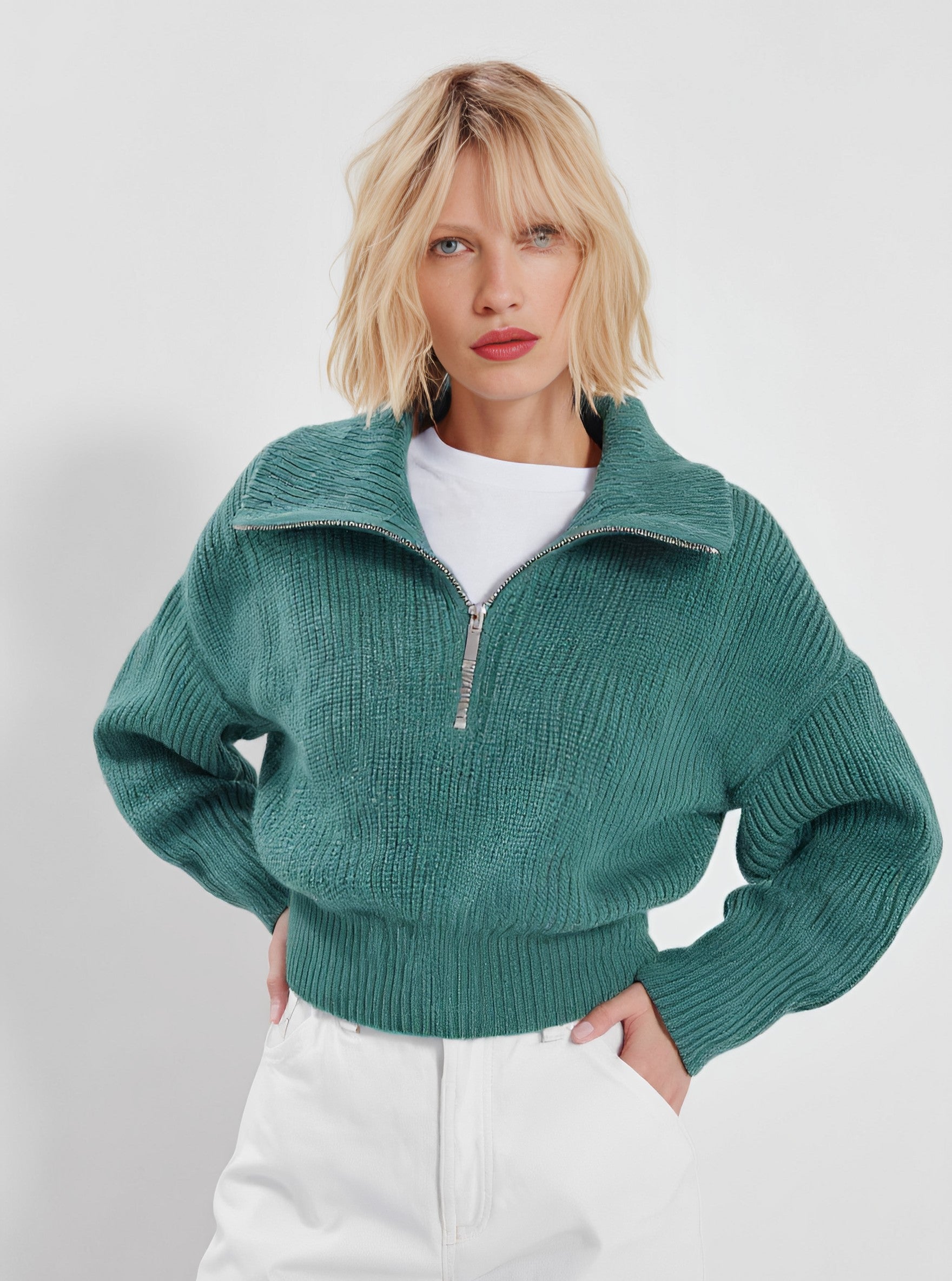 Winter Sweater Casual Fit Long Sleeve Straight Tube Cuff Collar Top Women's Fashion Comfortable Warm Knitwear