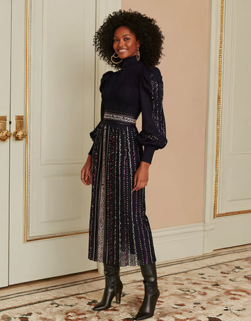 Casual Round Neck Lantern Sleeve Dress Autumn Fit A-Line Midi Skirt Style Women's Fashion Clothing