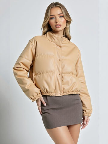 Women's Loose Cotton-Padded Jacket European American Style  Casual Comfortable Outerwear Solid Color Long Sleeve High Neck