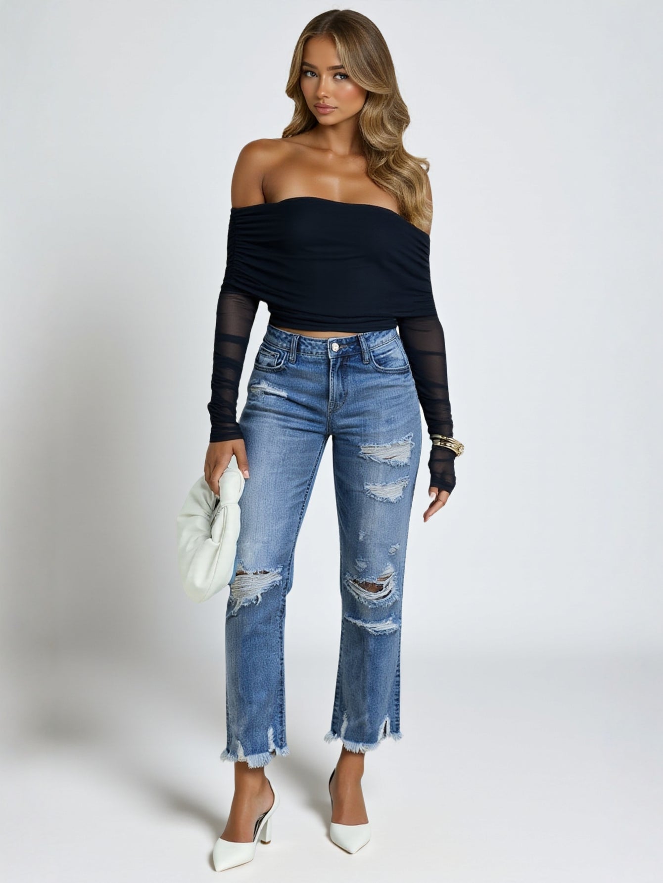 Women's Slim Fit Jeans Straight Pants Burr Hole Detail Fashion Natural Waist Ankle Straight Daily Pants