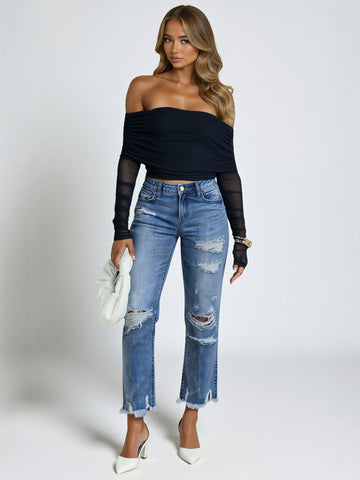 Women's Slim Fit Jeans Straight Pants Burr Hole Detail Fashion Natural Waist Ankle Straight Daily Pants