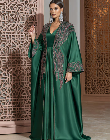 Autumn Abayas Casual Style V-neck Floor-length A-line Skirt Bell Sleeve Body-fitting Muslim Fashion Arabic Robe