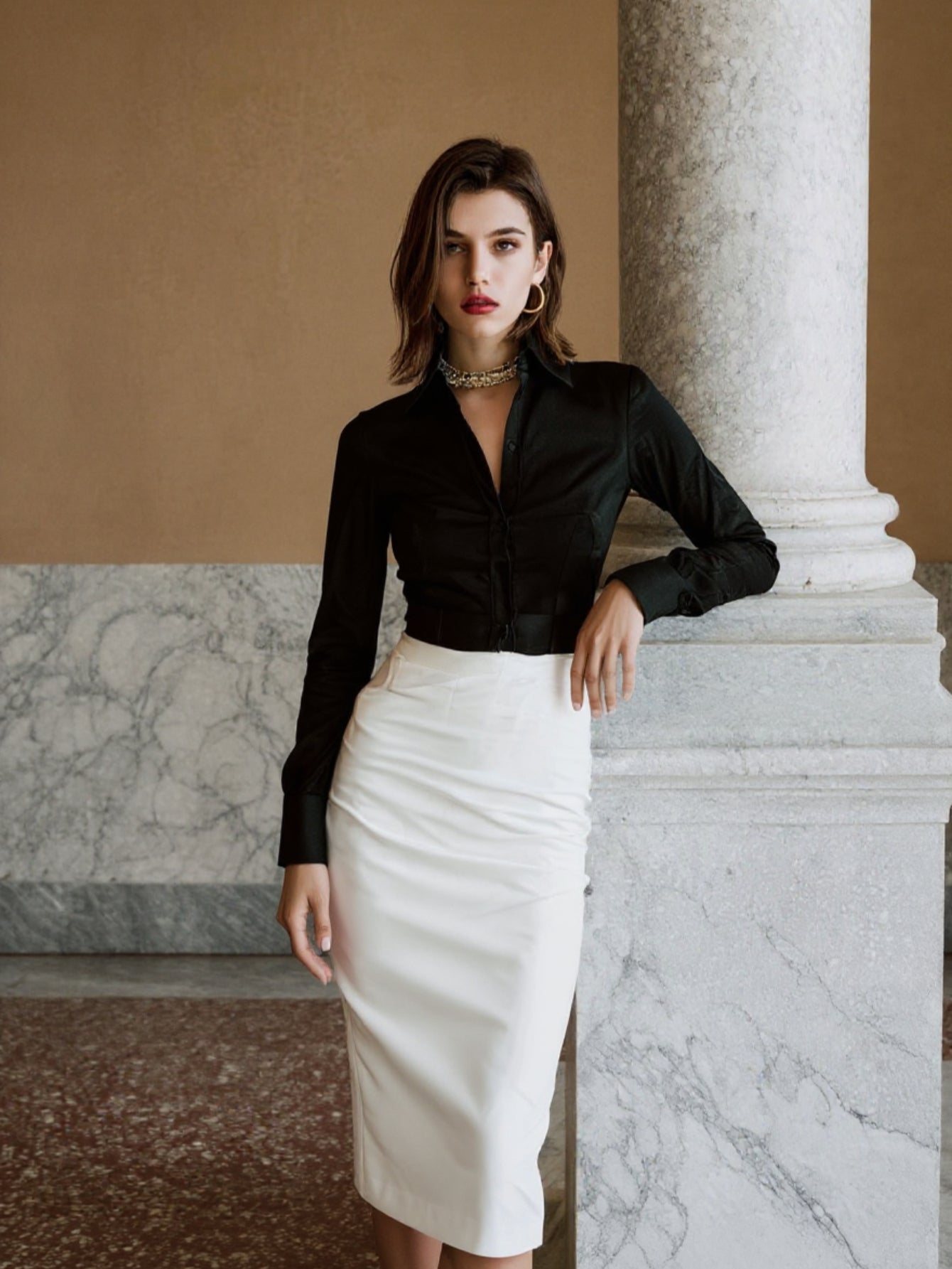 Autumn Shirts 2025 Women's Daily Basic Plain Long Sleeve V-Neck Fitting Slim Office Lady Shirts