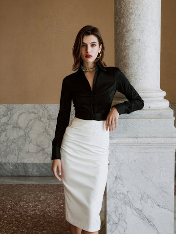 Autumn Shirts 2025 Women's Daily Basic Plain Long Sleeve V-Neck Fitting Slim Office Lady Shirts