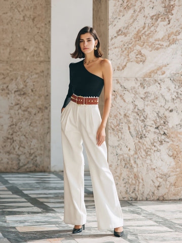 Women's Autumn Pants Basics
Modern High Waist Full Length Straight Casual Pants