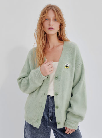 Winter Cardigan Loose Fit Long Sleeve Straight Tube Sleeve Casual Style Regular Length Women's Open-Shirt