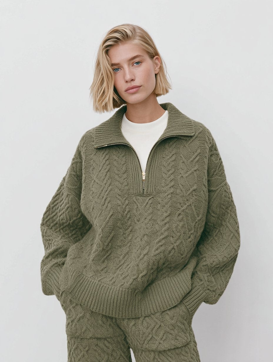 Loose Fit Long Sleeve Sweater Winter Clothes Casual Style Turn-down Collar Straight Tube Sleeves Regular Length Top For Women