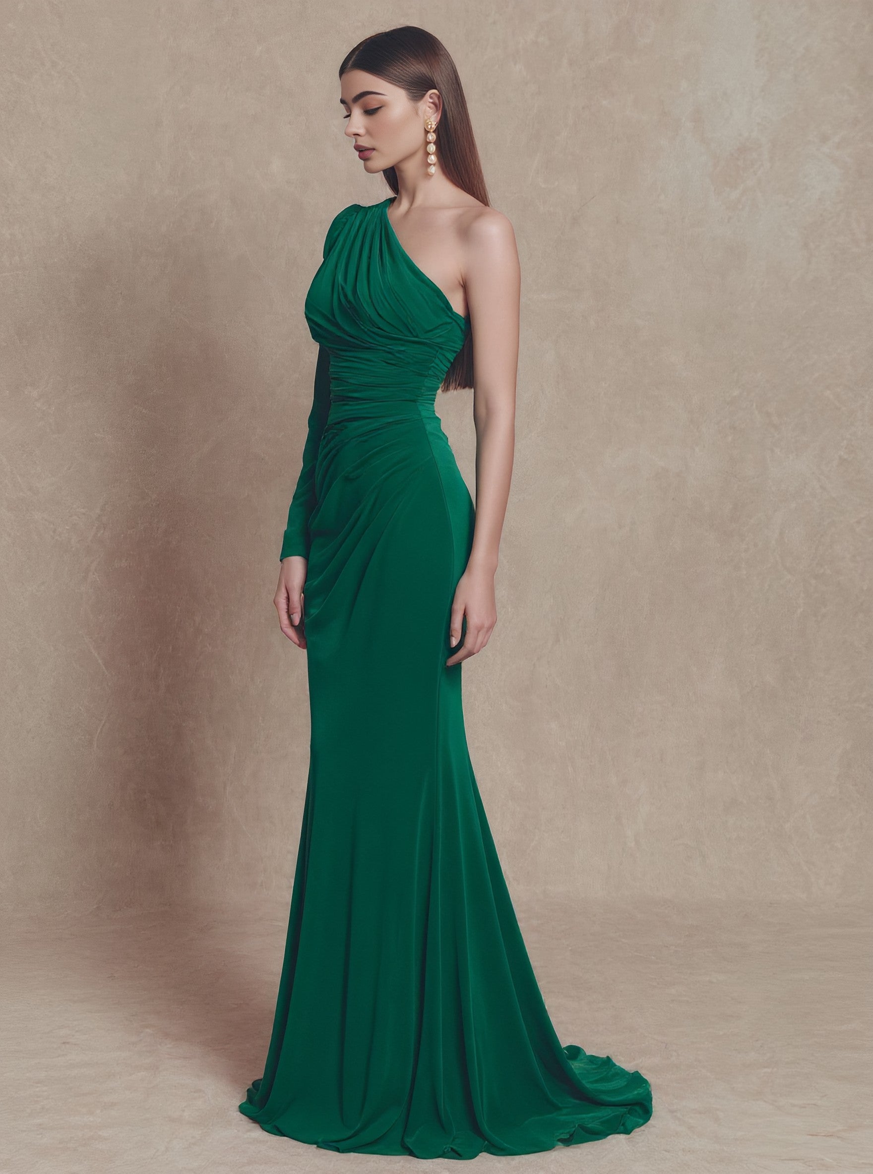 Autumn Casual Tight Fish Tail Dress Shoulder Oblique Straight Sleeve Long Gown Style Women's Clothing Fashion Dress