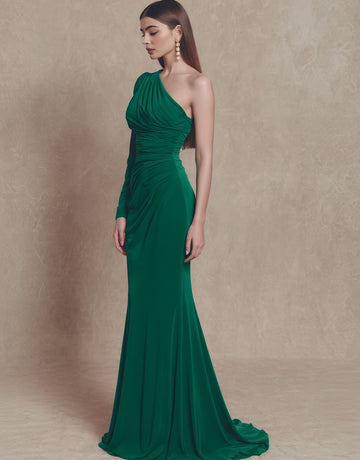 Autumn Casual Tight Fish Tail Dress Shoulder Oblique Straight Sleeve Long Gown Style Women's Clothing Fashion Dress