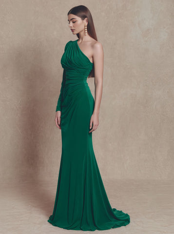 Autumn Casual Tight Fish Tail Dress Shoulder Oblique Straight Sleeve Long Gown Style Women's Clothing Fashion Dress