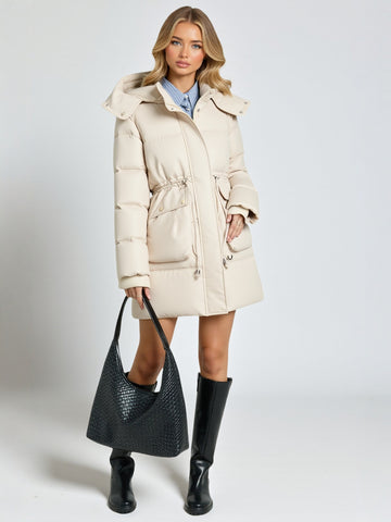 Women's down Cotton-Padded Jacket Thickened Mid-Length Slim Fit Korean Style Over-The-Knee Waist Slimming Winter Coat