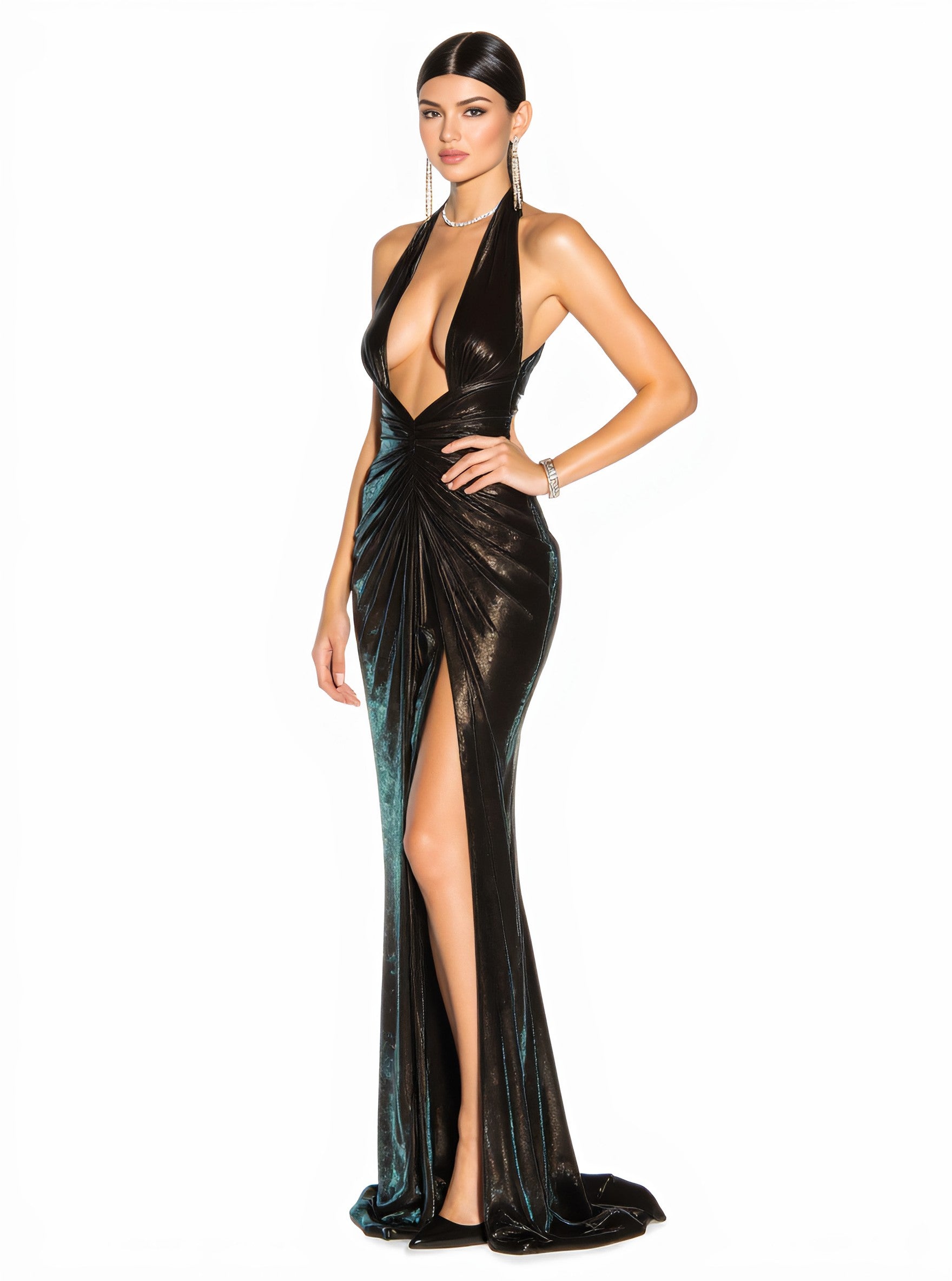 Autumn Winter Tight Fit Dress Long Skirt Style Sleeveless Hanging Neck Collar Party Wear Women's Fashion Clothing