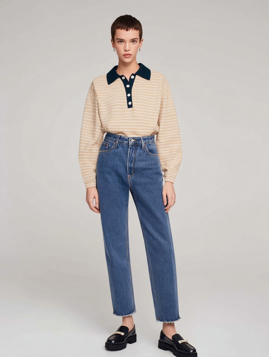 Women's T-Shirts Autumn Winter Fashion Daily 2025 Unique Stylish Striped Long Sleeve POLO Neck Casual T-Shirts