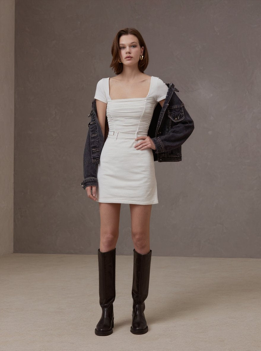 Women's 2025 Casual Summer Dresses Short Sleeve Square Neck Plain Mini Daily Regular Fit Dresses