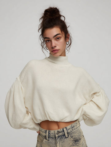 Loose Long Sleeve High Neck Sweater Spring Dress Autumn Casual Style Comfortable Fit Straight Tube Sleeve Regular Length