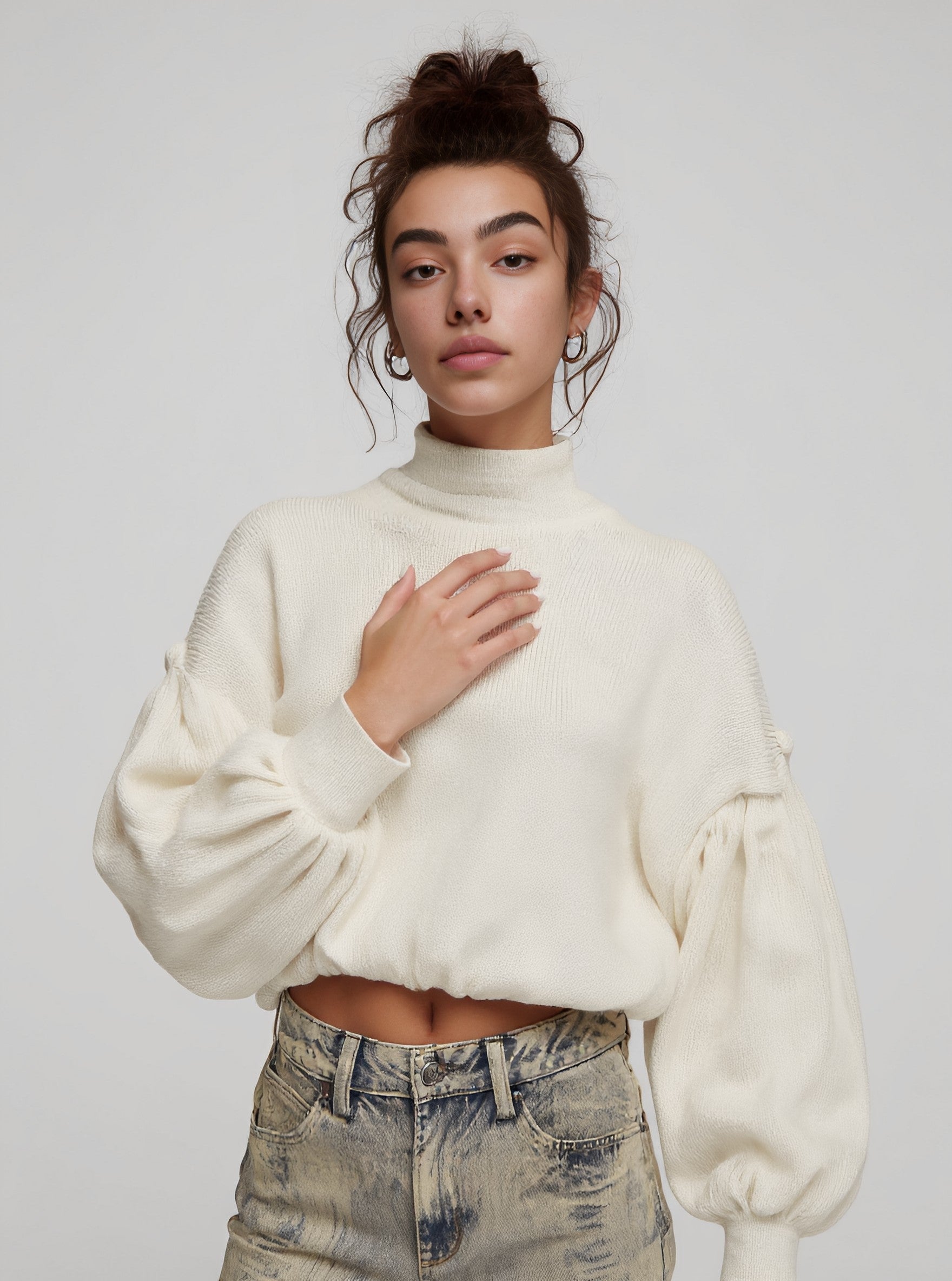 Loose Long Sleeve High Neck Sweater Spring Dress Autumn Casual Style Comfortable Fit Straight Tube Sleeve Regular Length