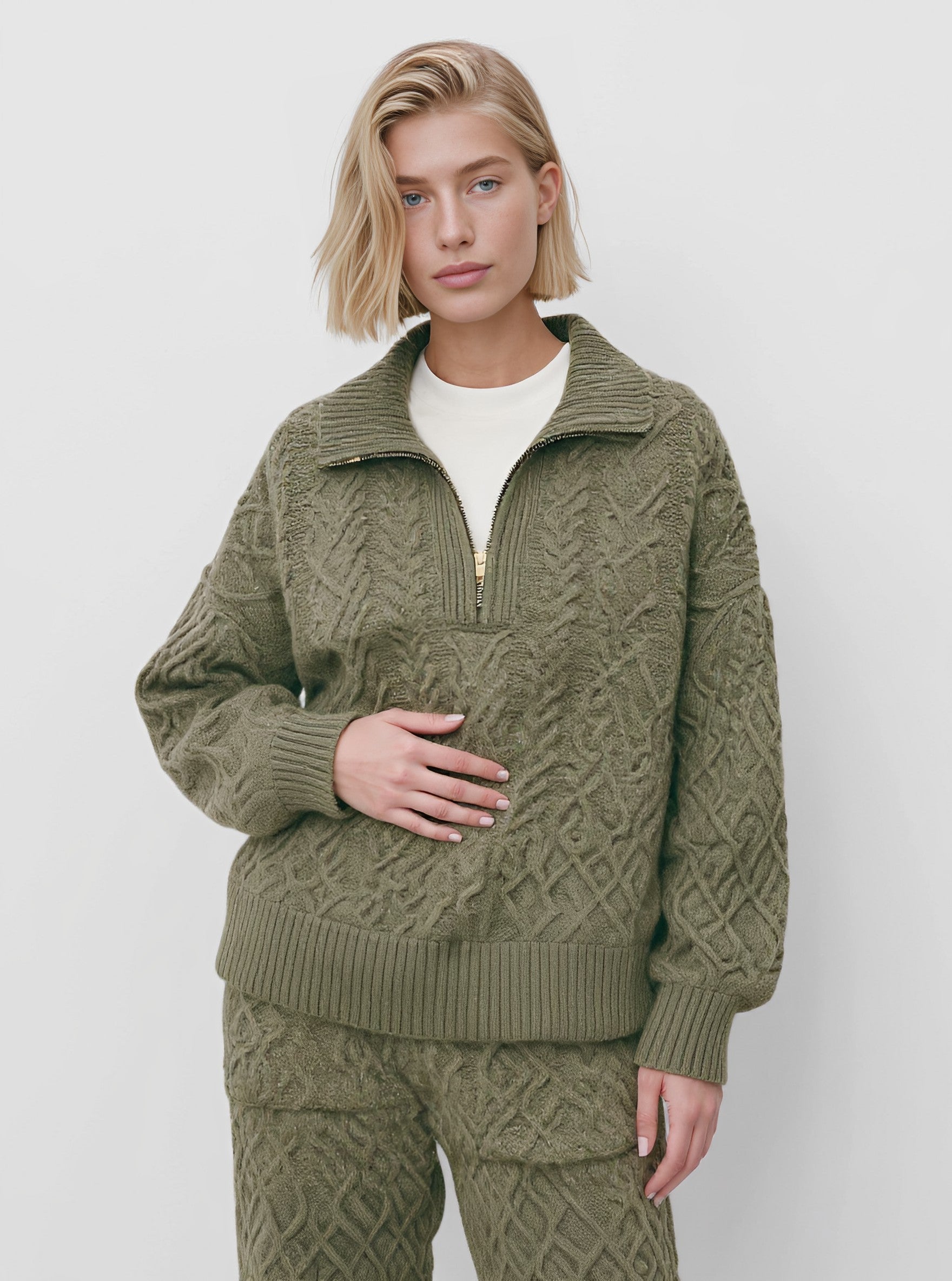 Loose Fit Long Sleeve Sweater Winter Clothes Casual Style Turn-down Collar Straight Tube Sleeves Regular Length Top For Women