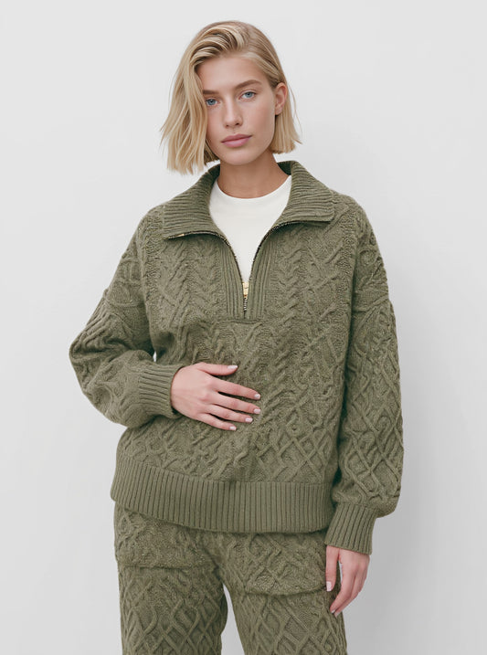 Loose Fit Long Sleeve Sweater Winter Clothes Casual Style Turn-down Collar Straight Tube Sleeves Regular Length Top For Women