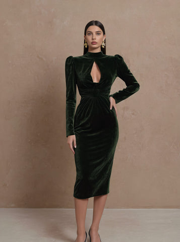 Autumn Tight Fit Pencil Dress Long Sleeve Stand Collar Midi Dress Casual Style Women's Skirt Type Fashionable Clothing