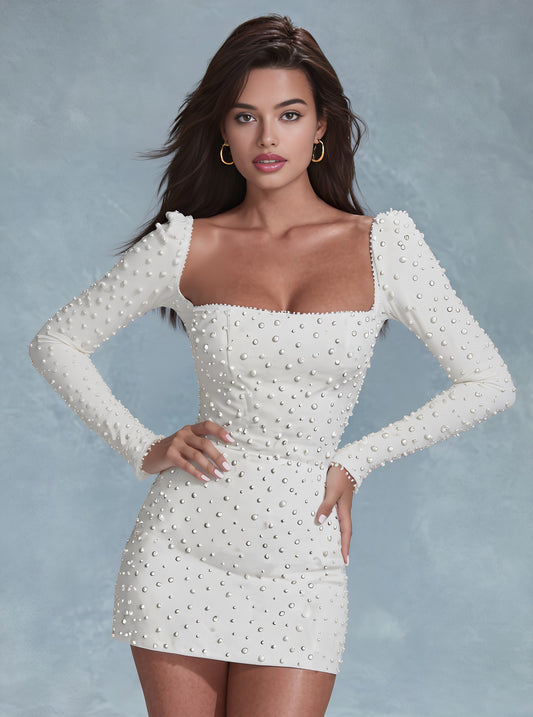 Party Dress Tight Fit Short Skirt Style Square Collar Sleeve Length Straight Autumn Collection Women's Fashion Skirt Dress