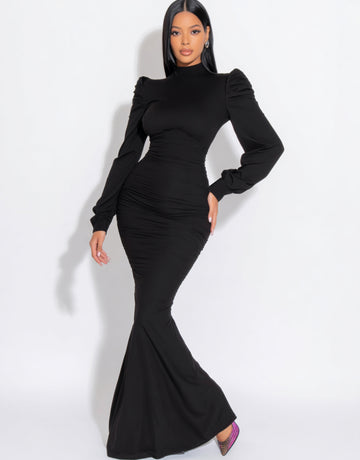 2025 Autumn Women's Dresses Simple Solid Color Long Sleeve High Neck Elegant Maxi Mermaid Evening Dresses