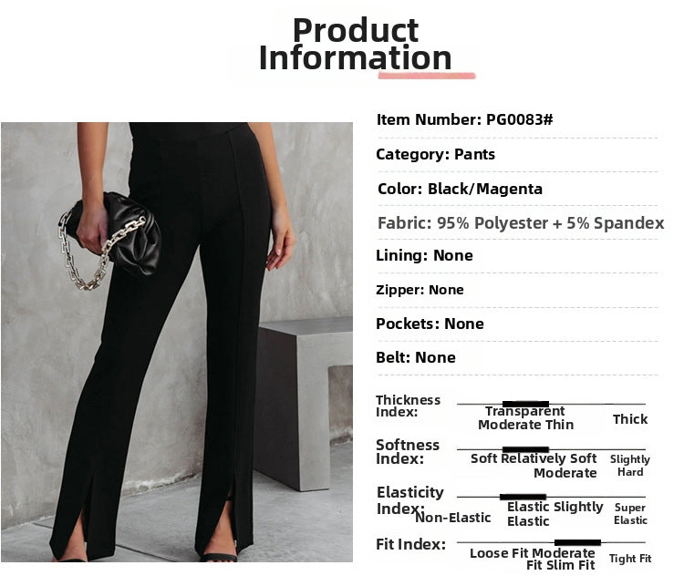 Slim High Waist Elastic Stretch Pants Casual Slit High Waist Micro-Pants with Slit for Women