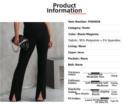 Slim High Waist Elastic Stretch Pants Casual Slit High Waist Micro-Pants with Slit for Women