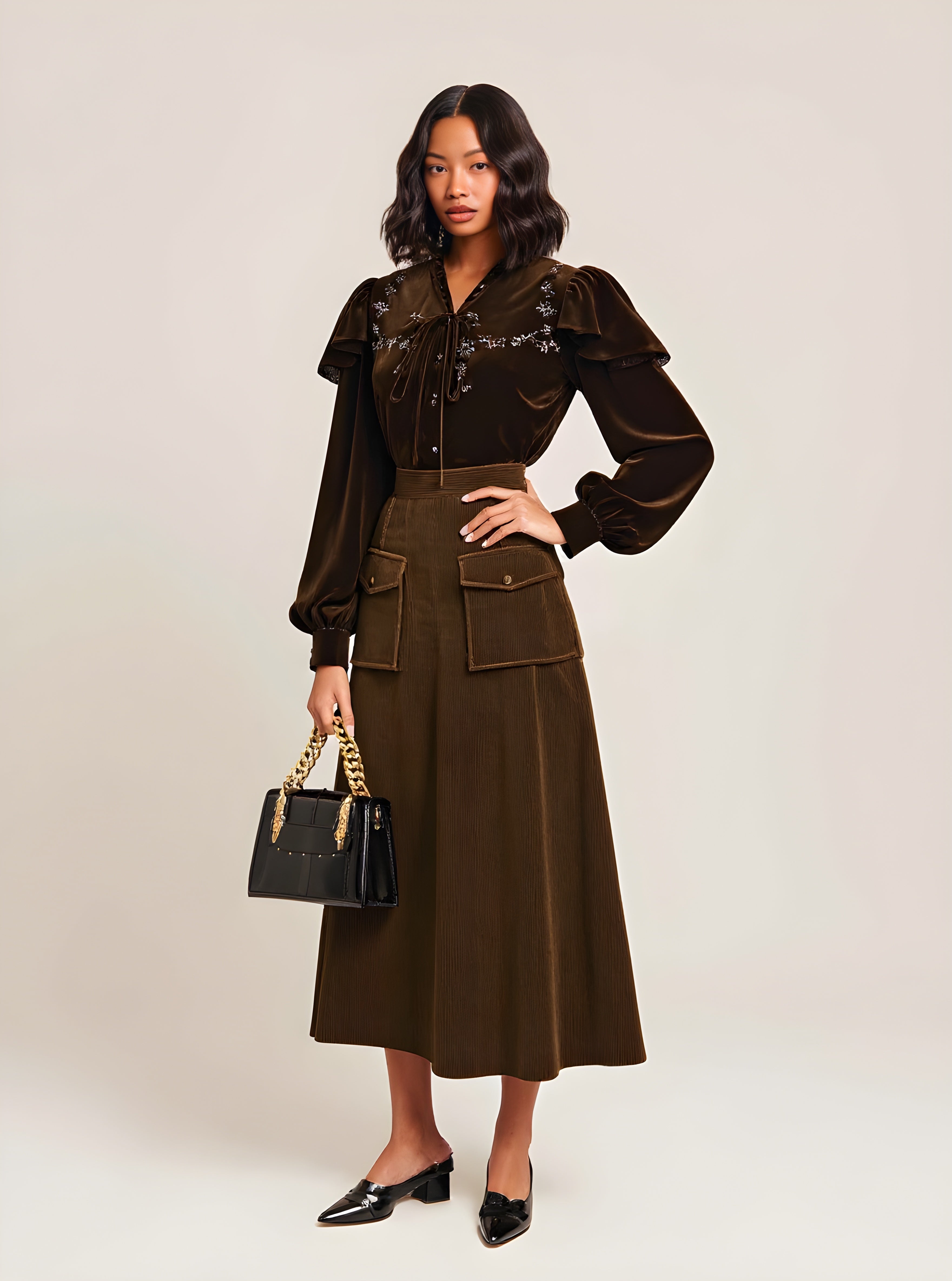 Autumn Winter Skirts 2025 Women's Simple Fashion Plain Pockets A-Line High Street Draped Midi Skirts