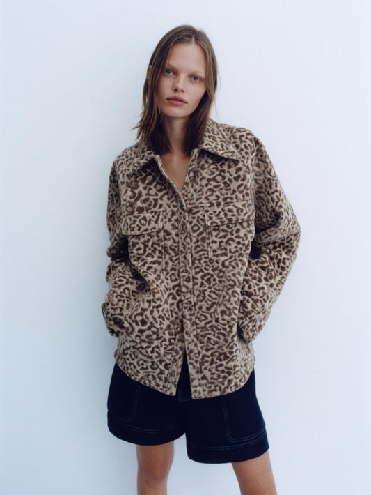 Women's Lightweight Jackets Autumn Winter Leopard Print Long Sleeve Lapel Daily Jackets