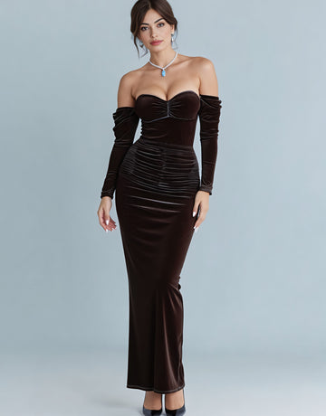 Autumn Tight Fit Wrap Dress With Built-In Sleeves One-Shoulder Party Style Mid-Length Skirt For Women