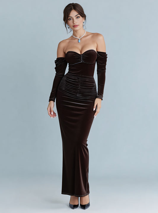 Autumn Tight Fit Wrap Dress With Built-In Sleeves One-Shoulder Party Style Mid-Length Skirt For Women