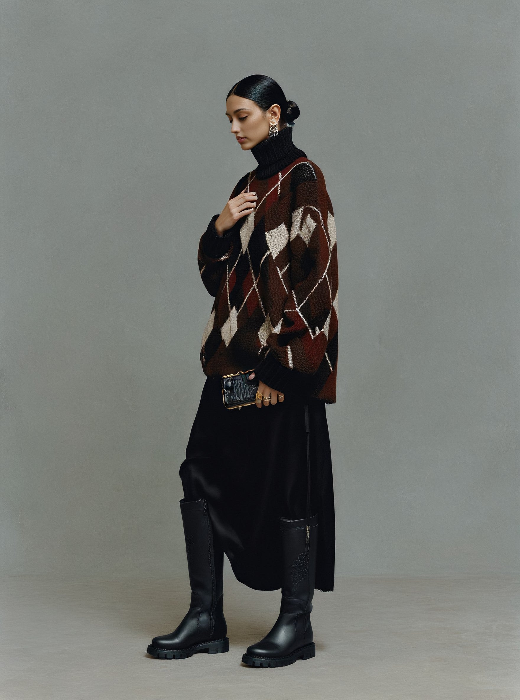 Loose Fit Long Sleeve High Collar Casual Style Winter Sweater Straight Tube Sleeves Regular Length Top For Women