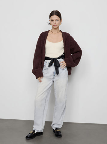 Loose Fit Long Sleeve Cardigan Winter Clothes Casual Style Regular Length Straight Tube Sleeve Women's Open Front Knitwear