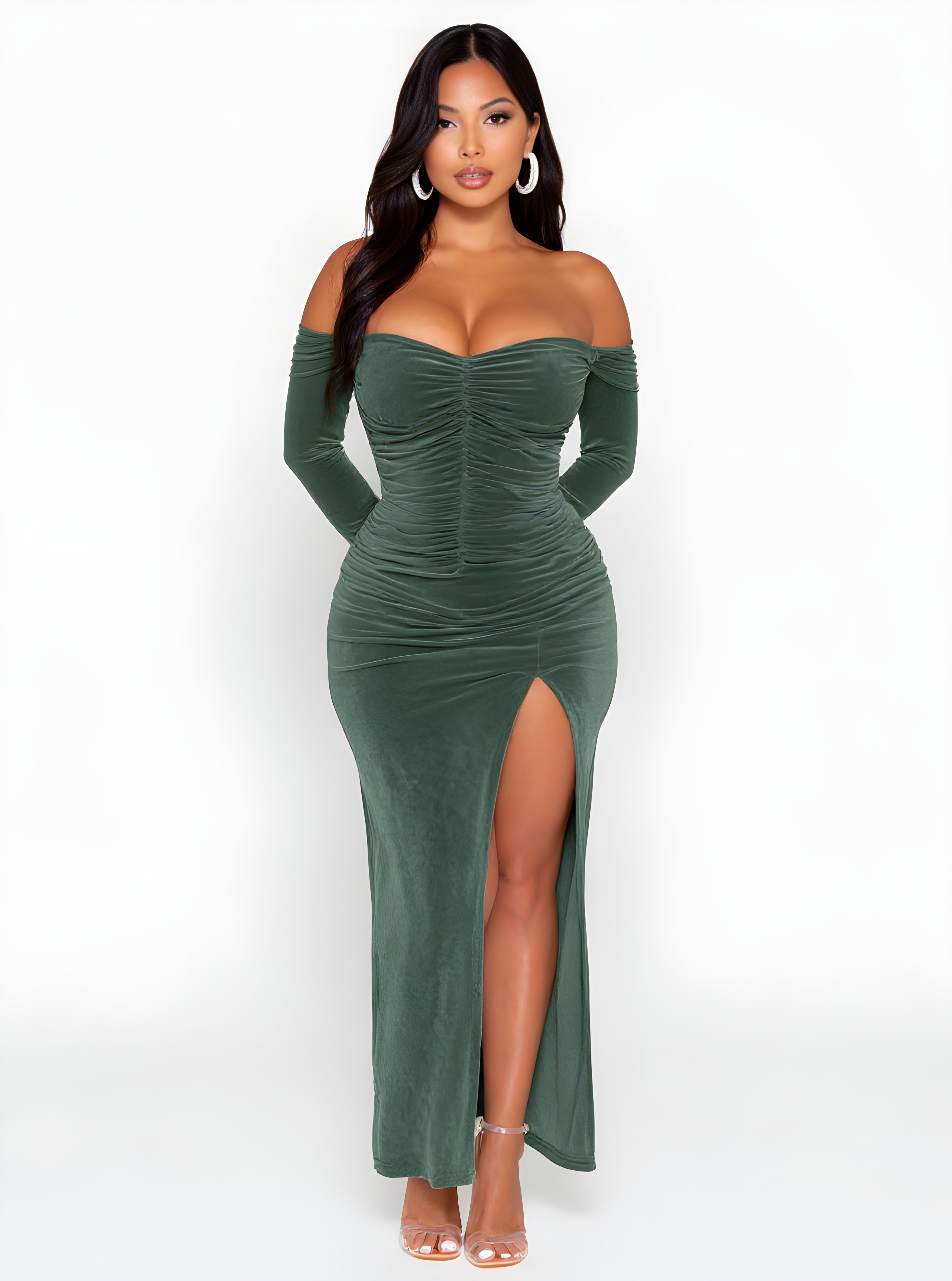 Women's Dresses Autumn Winter Elegant Edgy 2025 Chic Plain Long Sleeve Off Shoulder Midi Wrap Sexy Club Dresses