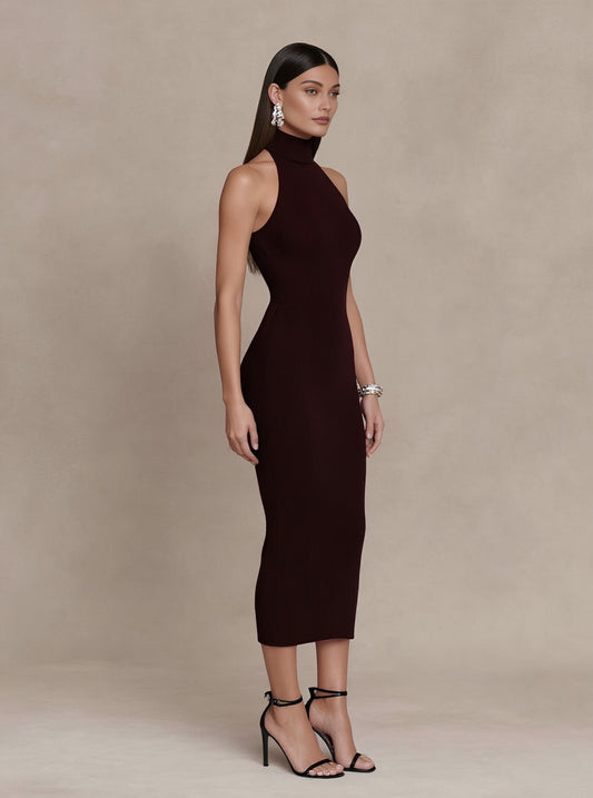 Casual Fitted High Collar Mid-Length Dress Autumn Sleeveless Pencil Skirt Style Women's Fashion Outerwear