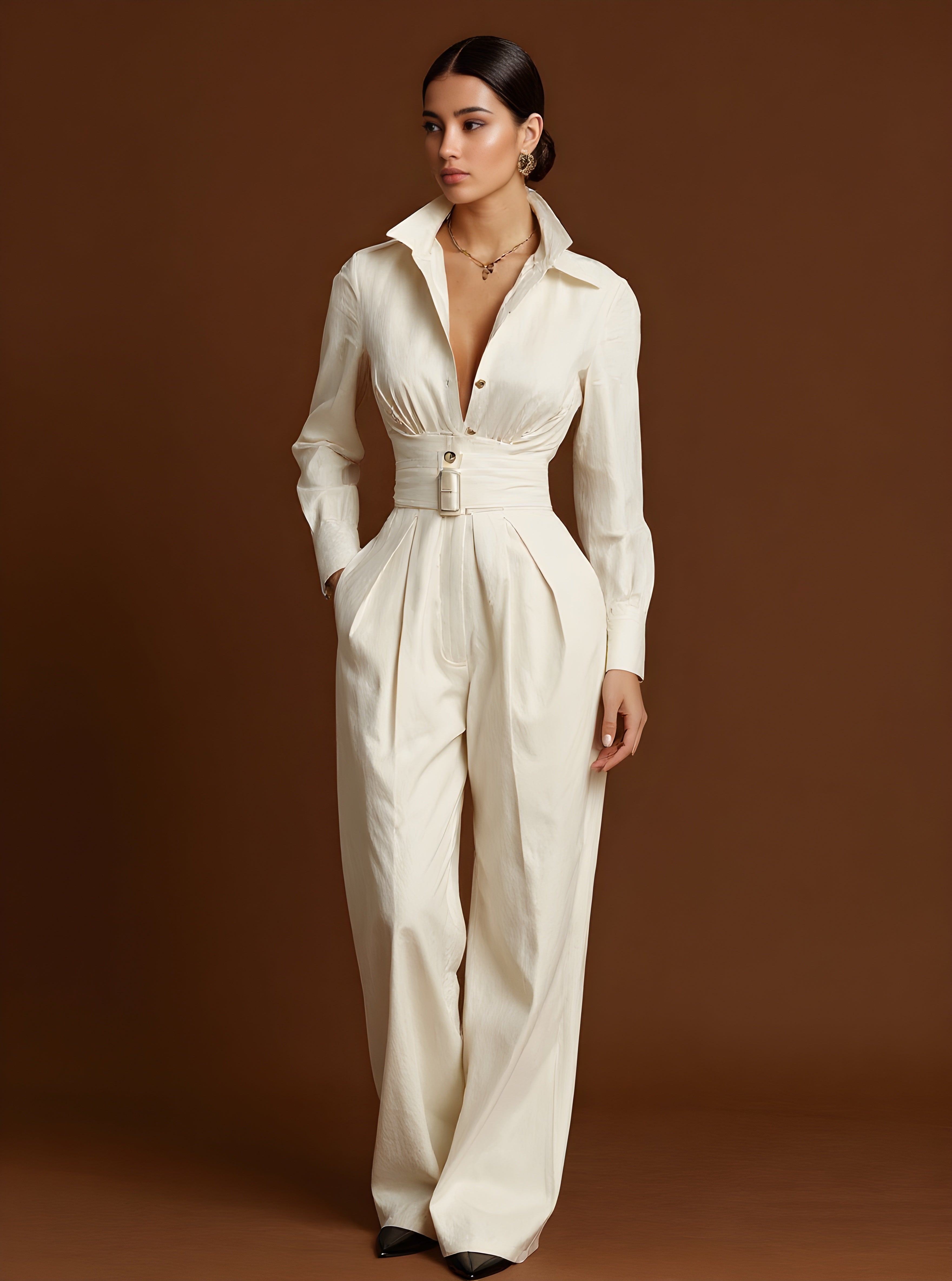 Autumn Pants 2025 Women's Fashion Plain Rufled Waist Pockets Full Length Straight Daily Basic Pants