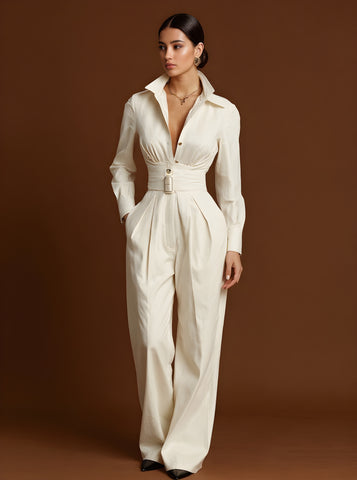 Autumn Pants 2025 Women's Fashion Plain Rufled Waist Pockets Full Length Straight Daily Basic Pants